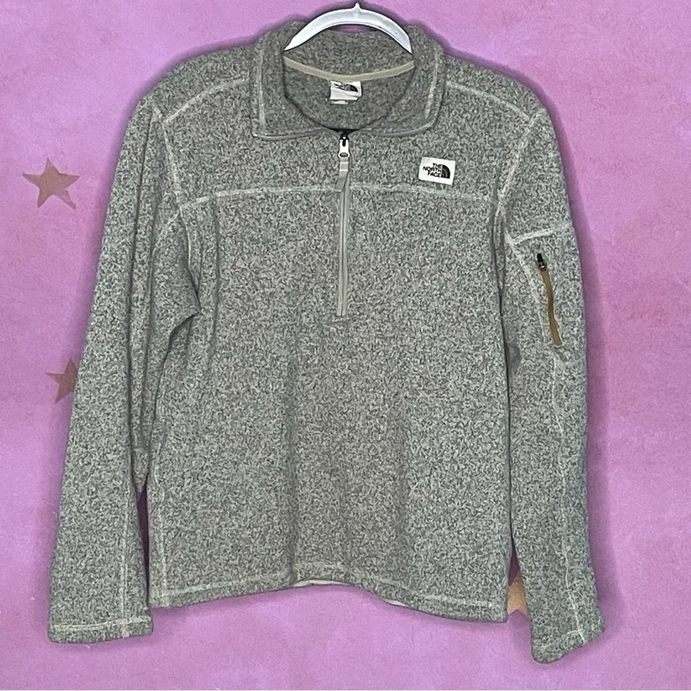 THE NORTH FACE Grey Green Fleece Jumper Medium Mens Half Zip Pullover Outerwear